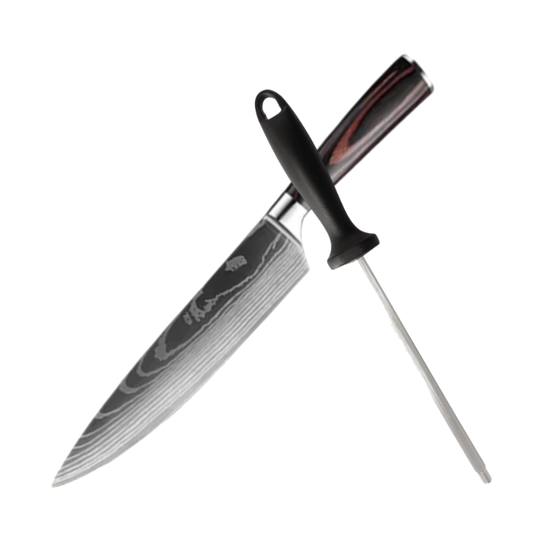 Faca Chef 8” Classic Elegance Acabamento em Aço-Damasco